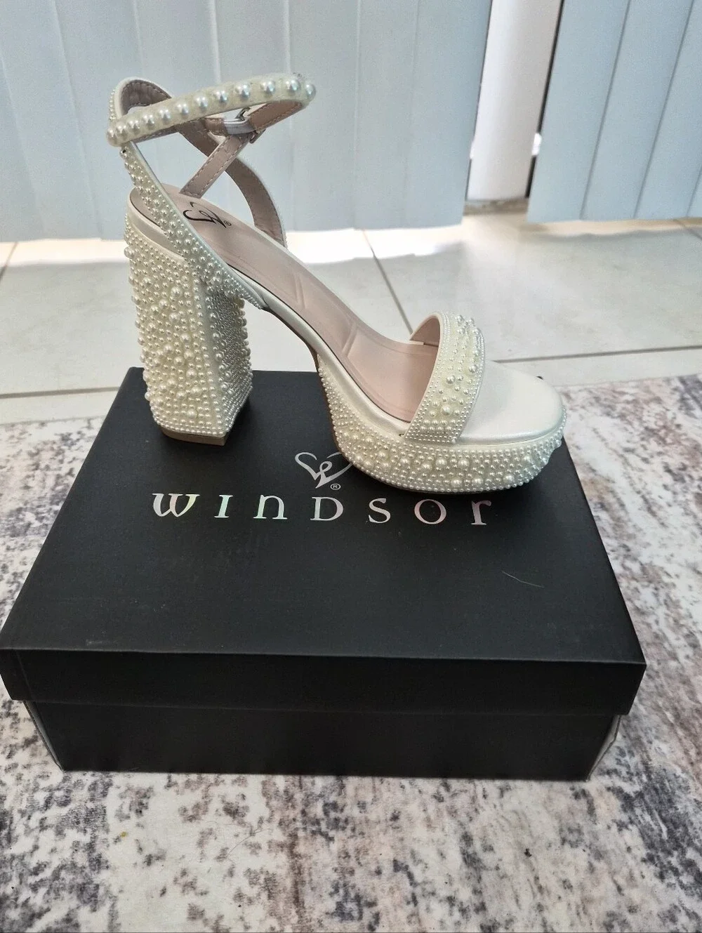 Windsor Pearl-Embellished Ivory Platform Heels